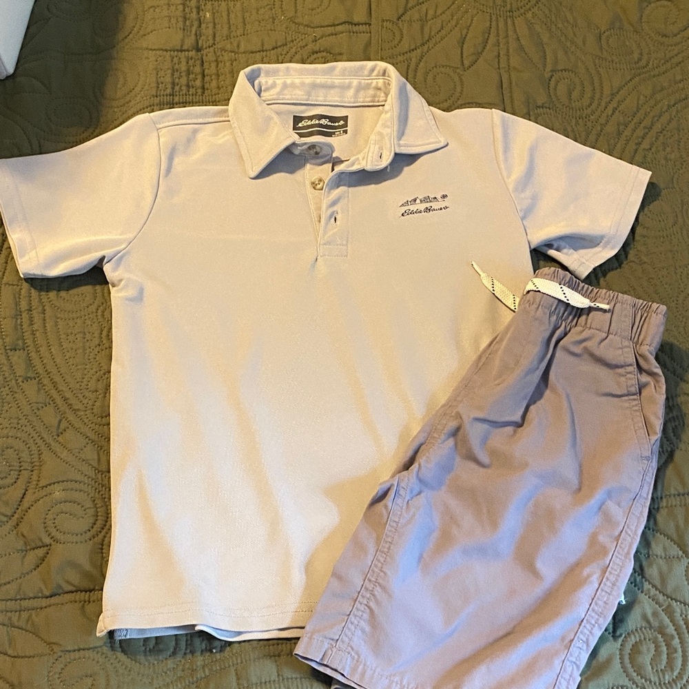 Eddie Bauer light gray Polo and Shorts Set